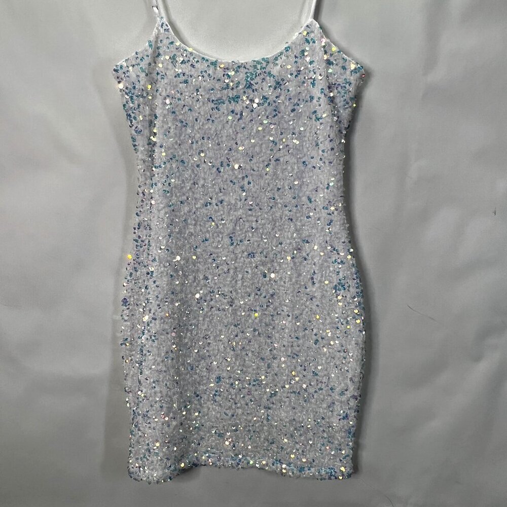Velvi Sequin Cocktail Mini Dress Club Iridescent Sparkling size L